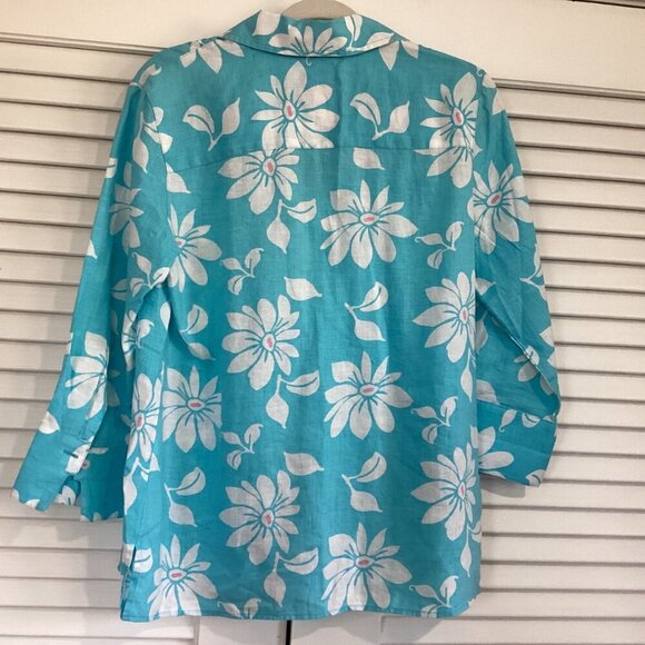 Foxcroft Womens Shaped Fit 100% Linen Floral Button-Down Shirt Size 4 - Picture 2 of 9